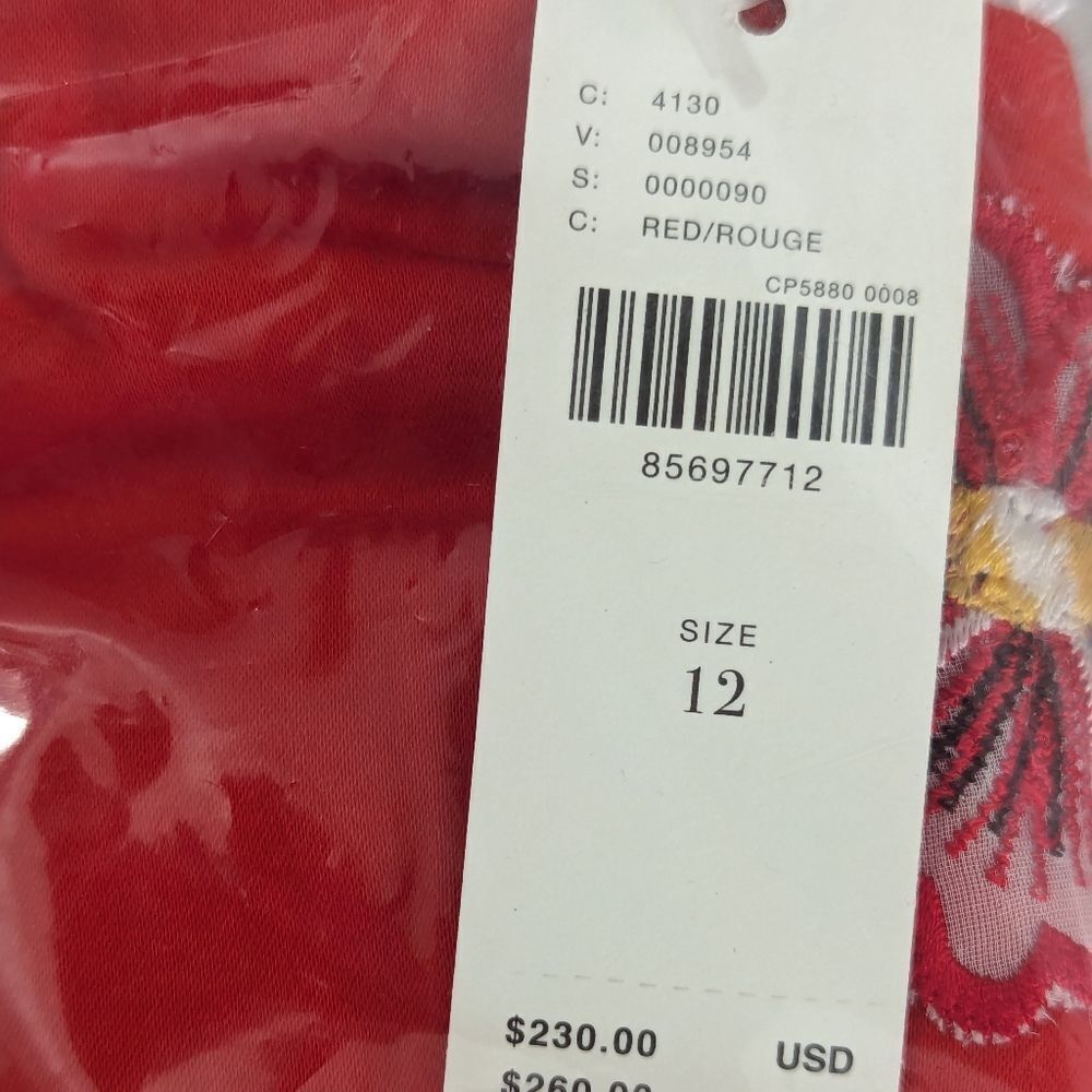 Anthropologie Red Spaghetti-Strap 3D‎ Floral Petals Bodycon Dress sz 10 NWT - Picture 9 of 10